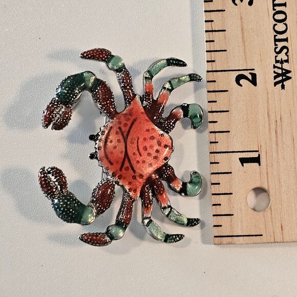 Vintage Painted Crab Brooch & Pendant Red and Blue Green with Silver Backing - Picture 4 of 6